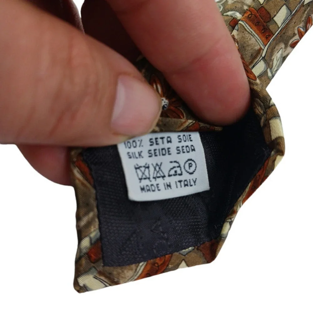 Vintage Escada Silk Neck Tie Made in Italy Brown Floral Geometric‎ 70s Designer